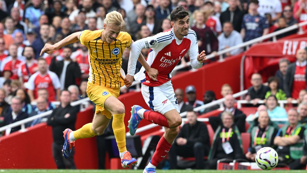 Arsenal tropeça no Brighton em dia de golaço de Havertz