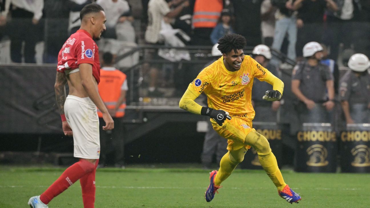 Hugo Souza pega três pênaltis seguidos, Corinthians elimina Red Bull Bragantino e leva torcida à loucura