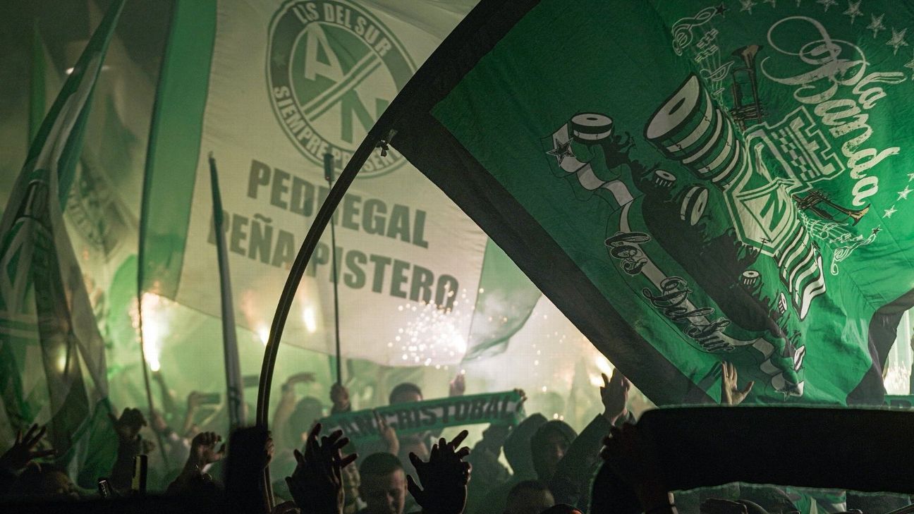 Torcida do Atlético Nacional faz ‘bandeiraço’ antes de ‘final’ com São Paulo