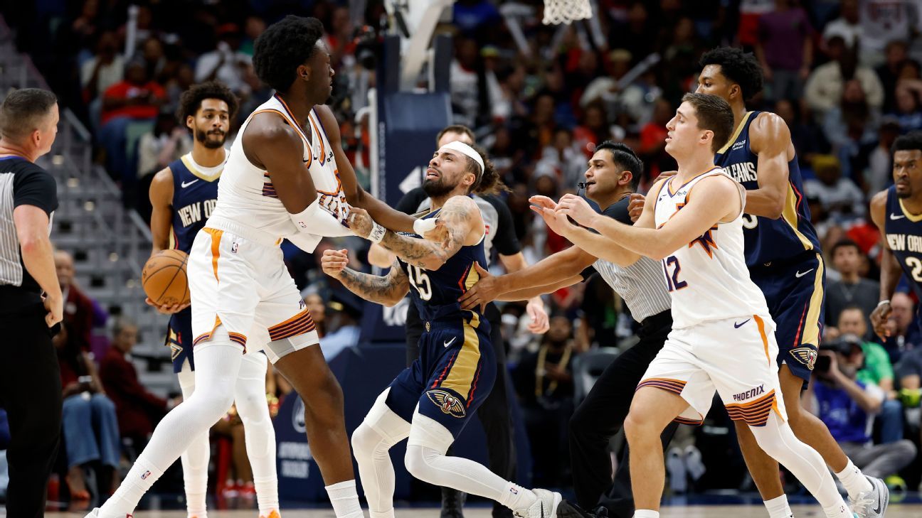 NBA suspende Jose Alvarado e Mark Williams por briga e troca de socos em Pelicans x Suns
