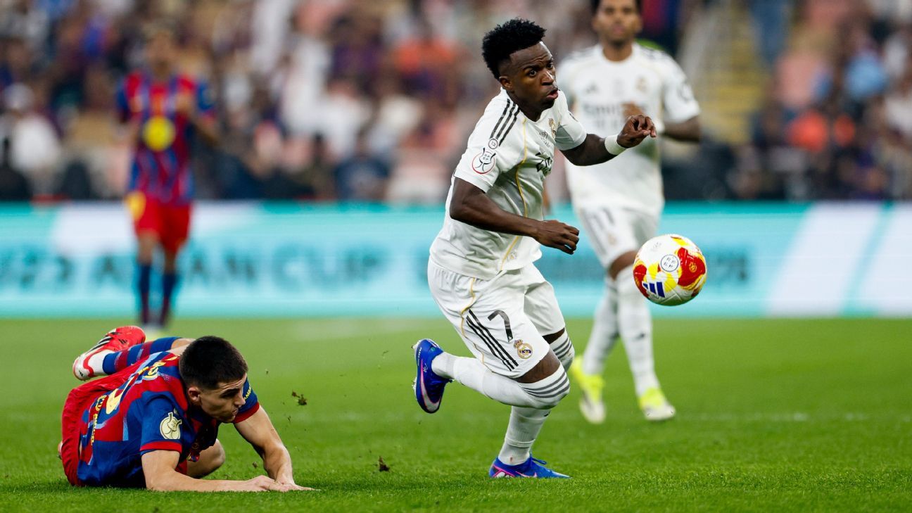 Jornal diz que Vinicius Jr. ‘renasceu’ no Real Madrid mesmo com vice na Supercopa: ‘Jogou sozinho e foi pesadelo para o Barcelona’