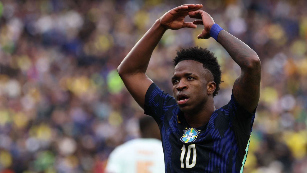 Escalação da seleção: Vinicius Jr. volta a treinar, e Ancelotti testa mudanças na defesa, no meio e no ataque